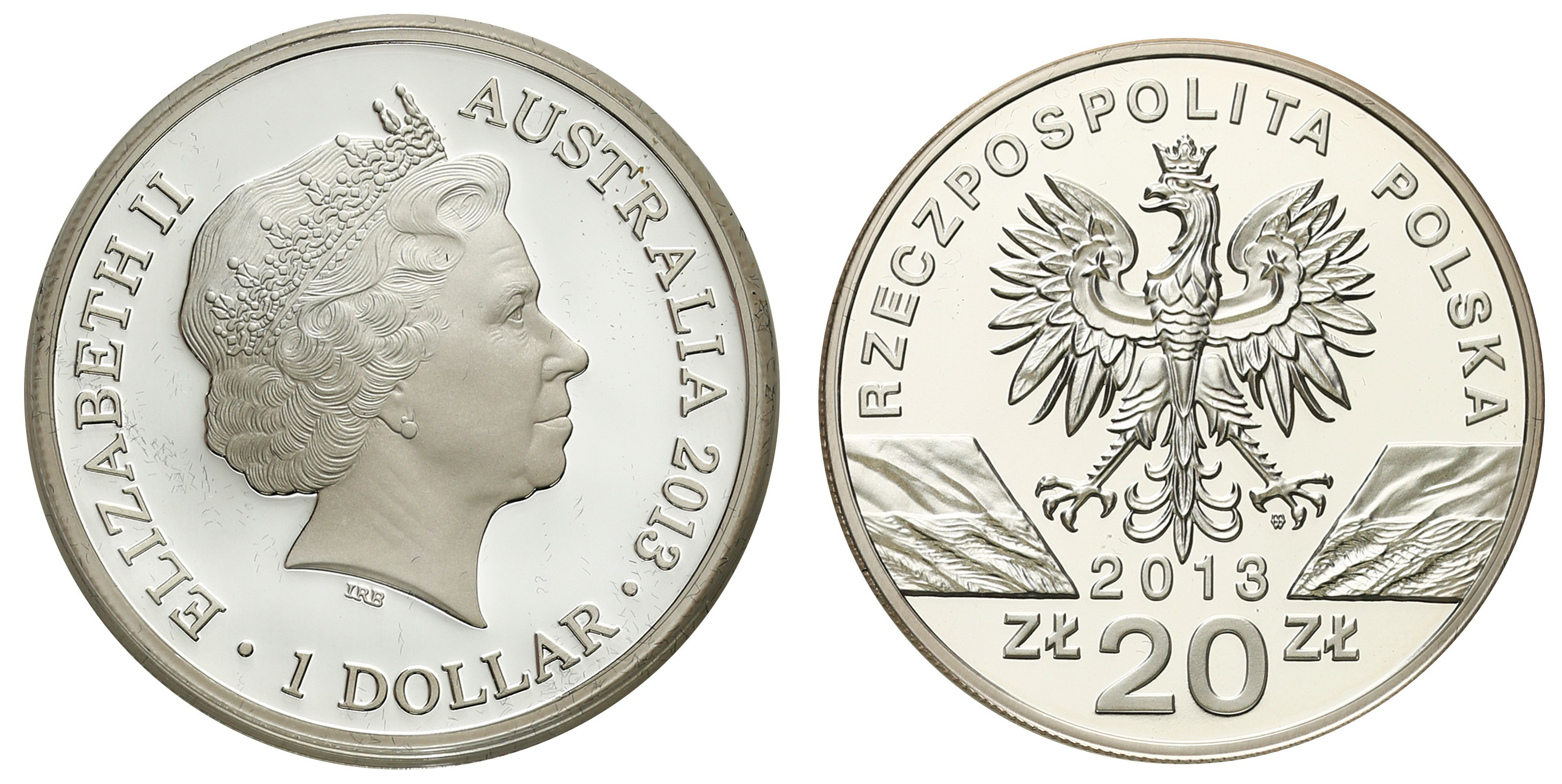 Polska/Australia. Zestaw Kangury Świata 1 dolar + 20 złotych 2013 srebro